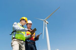 men discussing environmental report